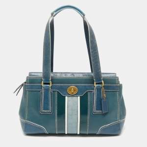 Coach Teal Signature Patent and Leather Hampton Tote