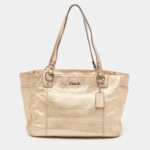 Coach Gold Signature Embossed Leather East West Gallery Tote