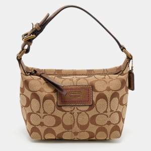 Coach Beige/Bronze Signature Canvas and Leather Baguette Bag