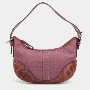 Coach Pink/Brown Signature Canvas and Suede Soho Hobo