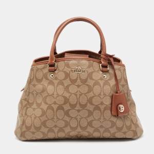 Coach Beige/Brown Signature Coated Canvas and Leather Margot Carryall Satchel