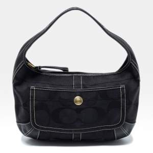 Pre Owned Coach Black Signature Canvas and Leather Ergo Hobo 