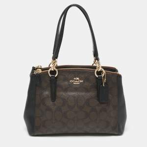 Coach Brown/Black Signature Coated Canvas and Leather Mini Christie Carryall Bag