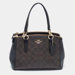 Coach Black/Brown Signature Coated Canvas and Leather Mini Christie Carryall Satchel