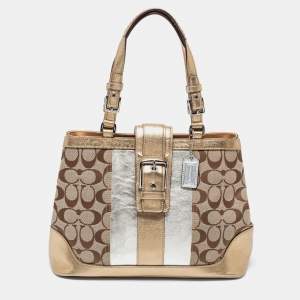 Coach Metallic Gold/Silver Signature Canvas And Leather Tote