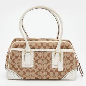 Coach Beige/White Signature Canvas and Leather Satchel