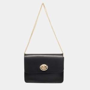 Coach Black Leather Turnlock Chain Crossbody Bag 