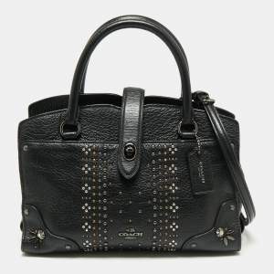 Coach Black Leather Studded Mercer 24 Satchel