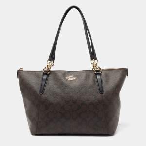 Coach Brown/Black Signature Coated Canvas and Leather Ava Tote
