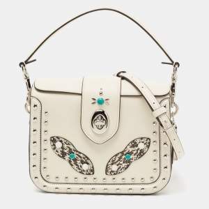 Coach Off White Leather And Python Western Rivets Page Top Handle Bag