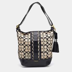 Coach Beige/Black Signature Canvas and Leather Hobo