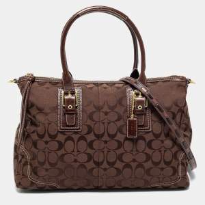 Coach Brown Signature Coated Canvas And Leather Carryall Boston Bag