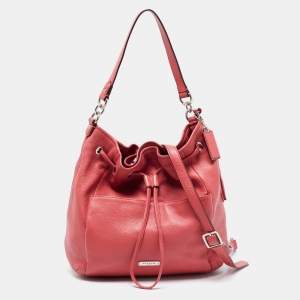 Coach Coral Pink Leather Drawstring Crossbody Bag