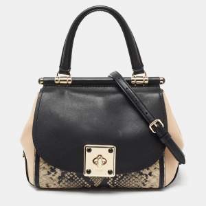 Coach Black/Beige Snakeskin Embossed Leather And Leather Drifter Top Handle Bag