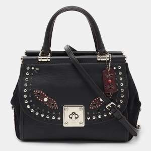 Coach Black Leather And Suede Embellished Carryall Drifter Satchel