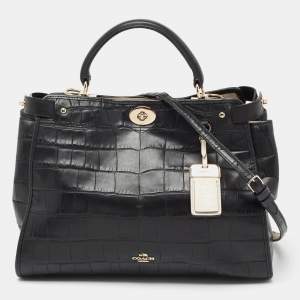 Coach Black Croc Embossed Leather Gramercy Shoulder Bag
