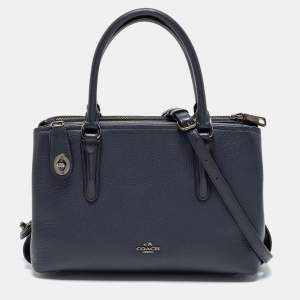 Coach Navy Blue Leather Brooklyn Carryall Satchel