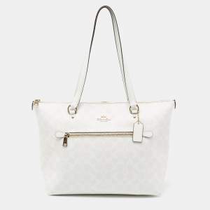 Coach White Signature Coated Canvas and Leather Gallery Tote