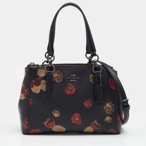 Coach Black Flower Print Coated Canvas And Leather Mini Christie Carryall Satchel