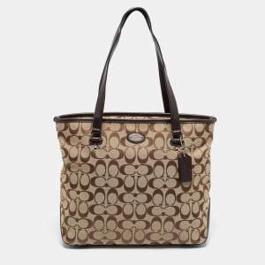 Coach Brown Signature Canvas and Leather City Top Zip Tote
