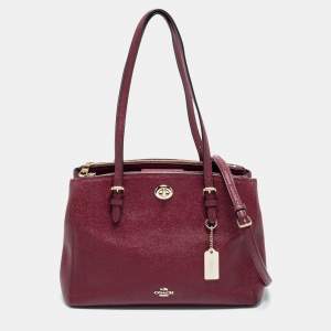 Coach Burgundy Leather Turnlock Charlie Carryall Tote
