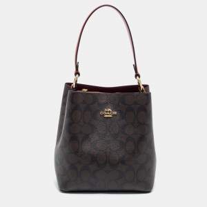 Coach Brown/Red Signature Coated Canvas and Leather Small Town Bucket Bag