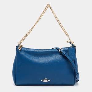 Coach Blue Leather Top Zip Chain Shoulder Bag