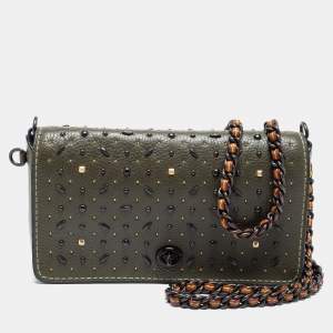 Coach Green Leather Studded Dinky Shoulder Bag