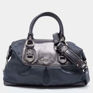 Coach Metallic Charcoal Grey Signature Canvas and Leather Ashley Satchel