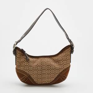 Coach Beige/Brown Signature Canvas and Suede Hobo