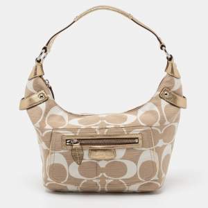 Coach Beige/White Signature Canvas Penelope Hobo