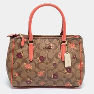Coach Multicolor Floral Print Signature Coated Canvas and Leather Mini Surrey Carryall Tote