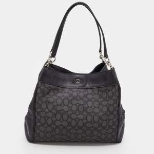 Coach Black/Grey Signature Jacquard Canvas and Leather Lexy Shoulder Bag