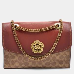 Coach Tan Leather And Signature Coated Canvas Parker Shoulder Bag