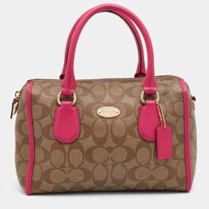 Coach Beige/Pink Signature Printed Canvas and Leather Mini Bennett Satchel