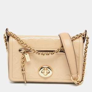 Coach Beige Leather Turn Lock Crossbody Bag