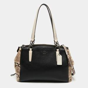 Coach Black/Beige Leather Snake Embossed And Leather Minetta Cross Body Bag