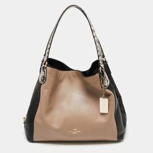 Coach Black/Beige Leather Carriage Edie Shoulder Bag