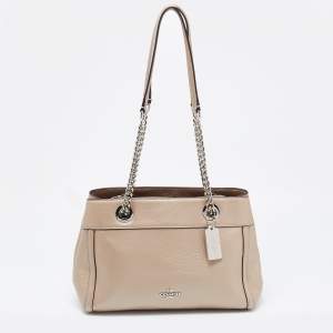 Coach Metallic Beige Leather Mini Brooke Carryall Chain Satchel