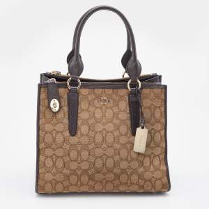 Coach Brown/Beige Signature Canvas and Leather Crosby Carryall Satchel