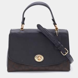 Coach Brown/Black Signature Canvas and Leather Tilly Top Handle Bag