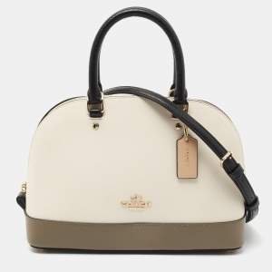 Coach White/Brown Leather Cora Dome Satchel