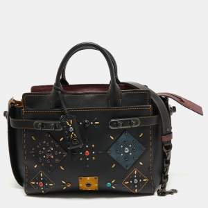 Pre Owned Coach Black Leather Swagger Carryall Tote