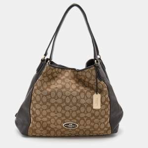 Coach Beige/Brown Signature Canvas and Leather Edie Shoulder Bag