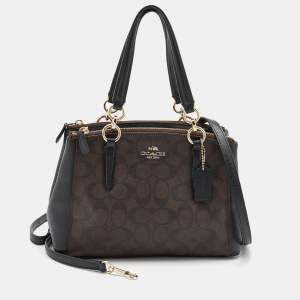 Coach Black/Brown Signature Coated Canvas and Leather Mini Christie Carryall Satchel