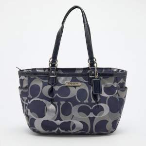 Coach Navy Blue Signature Canvas and Leather Tote