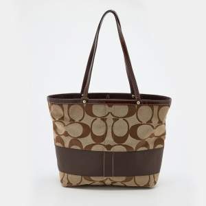 Coach Beige/Brown Signature Canvas and Fabric Tote 