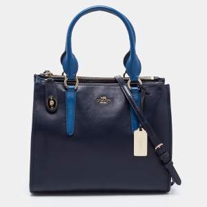 Coach Two Tone Blue Python Embossed and Leather Carryall Tote