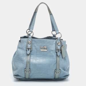 Coach Blue Croc Embossed Leather Carryall Mia Satchel