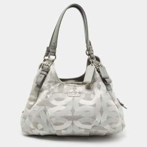 Coach Grey Op Art Canvas and Leather Madison Maggie Shoulder Bag